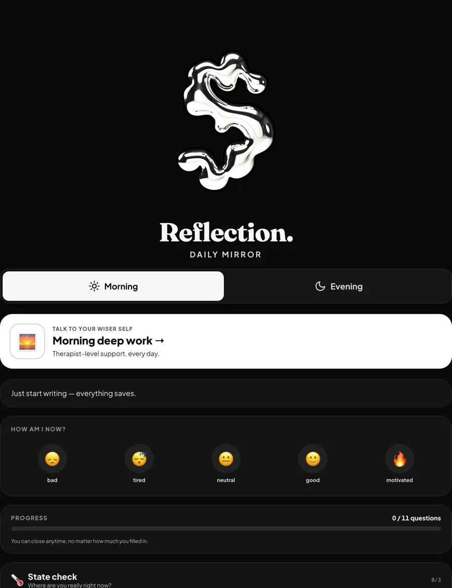 Morning reflection screen in Mirrify